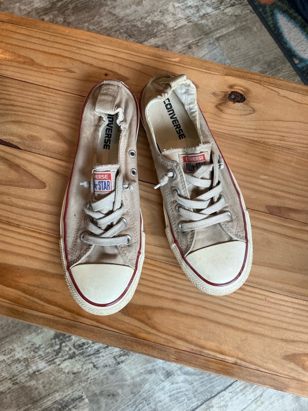 Converse Beige Canvas Low Top Sneakers with Red Trim